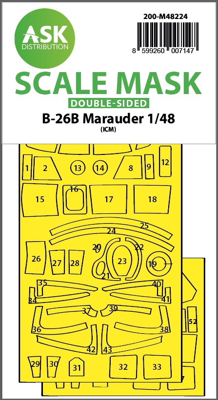 Art Scale 200-M48224 1:48 Martin B-26B Marauder canopy frame paint mask