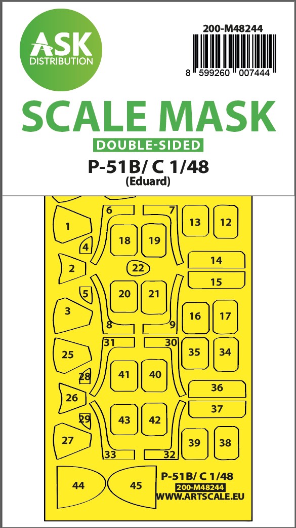 Art Scale 200-M48244 1:48 P-51B/C Mustang Wheel & Canopy Paint Mask