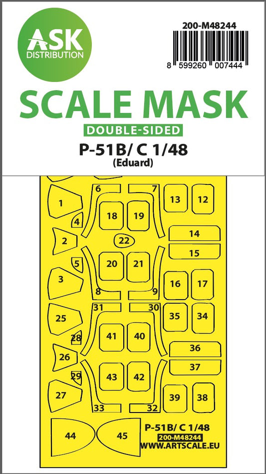 Art Scale 200-M48244 1:48 P-51B/C Mustang Wheel & Canopy Paint Mask