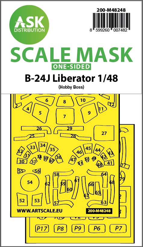Art Scale 200-M48248 1:48 Consolidated B-24J Liberator canopy frame paint mask