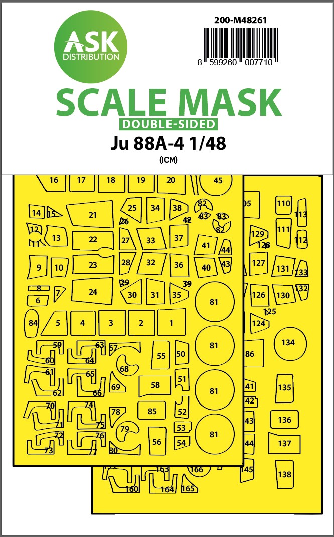 Art Scale 200-M48261 1:48 Junkers Ju-88A-4 wheels and canopy frame paint mask