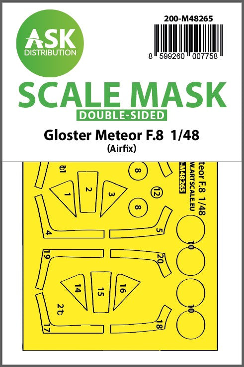 Art Scale 200-M48265 1:48 Gloster Meteor F.8 wheels and canopy frame paint mask