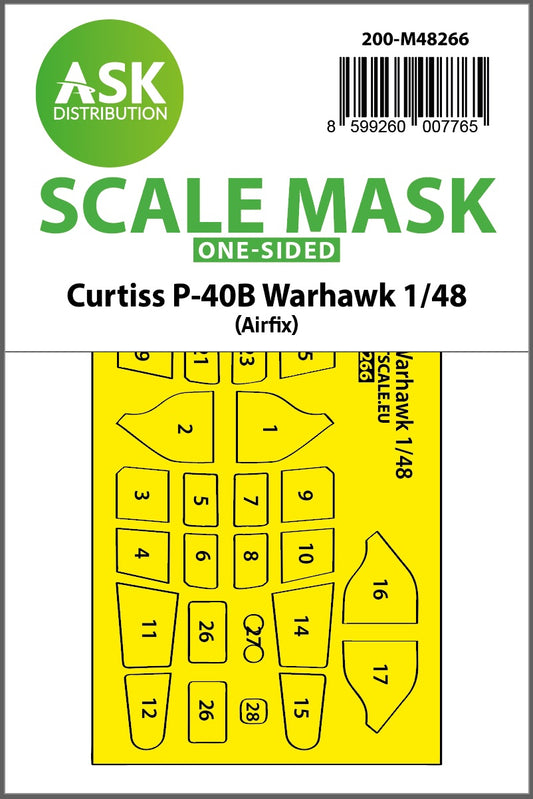 Art Scale 200-M48266 1:48 Curtiss P-40B Warhawk canopy frame paint mask