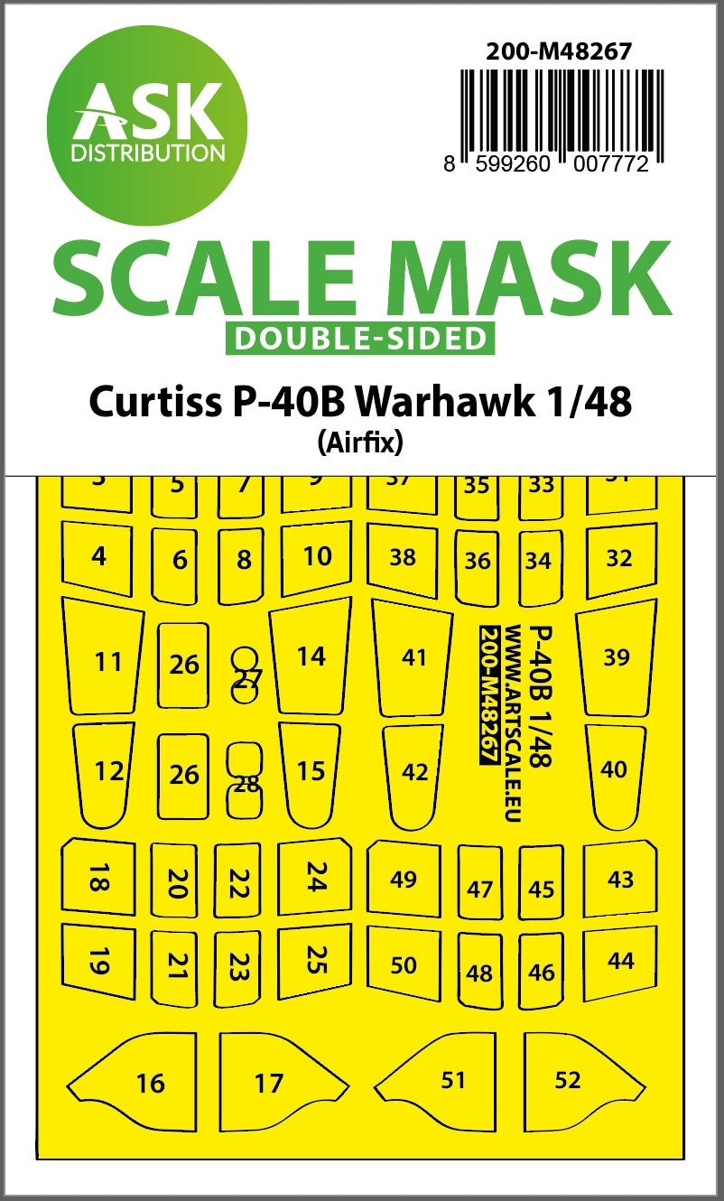 Art Scale 200-M48267 1:48 Curtiss P-40B Warhawk canopy frame paint mask
