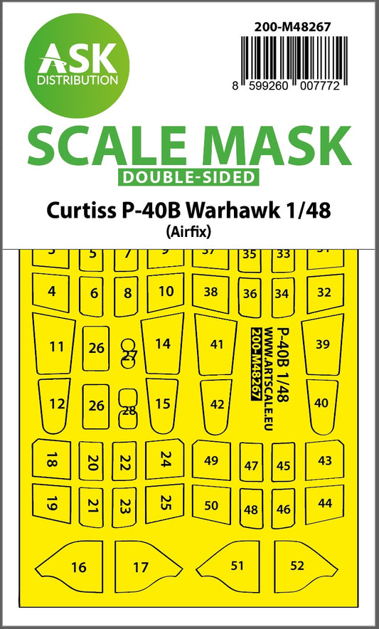 Art Scale 200-M48267 1:48 Curtiss P-40B Warhawk canopy frame paint mask
