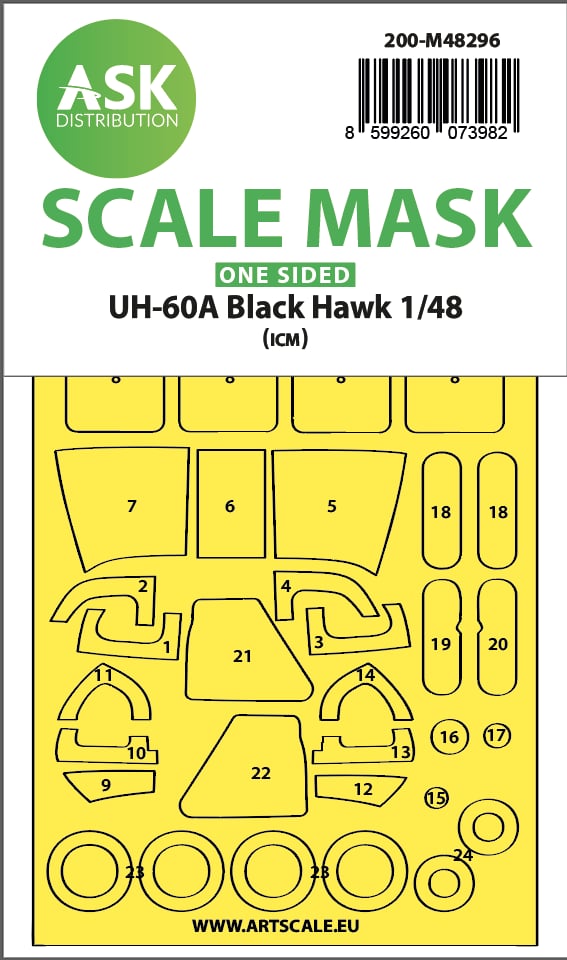 Art Scale 200-M48296 1:48 Sikorsky UH-60A Black Hawk canopy frame paint mask