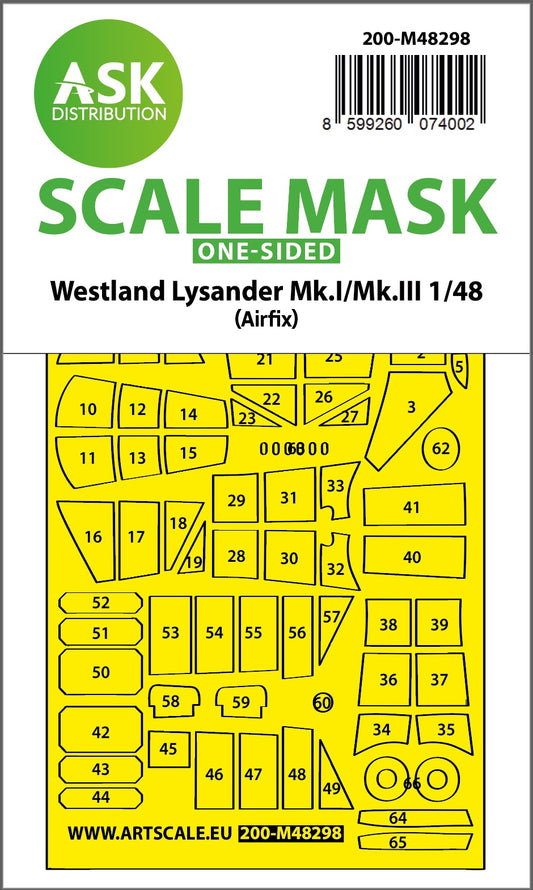 Art Scale 200-M48298 1:48 Lysander Mk.I/III Painting Mask for Airfix
