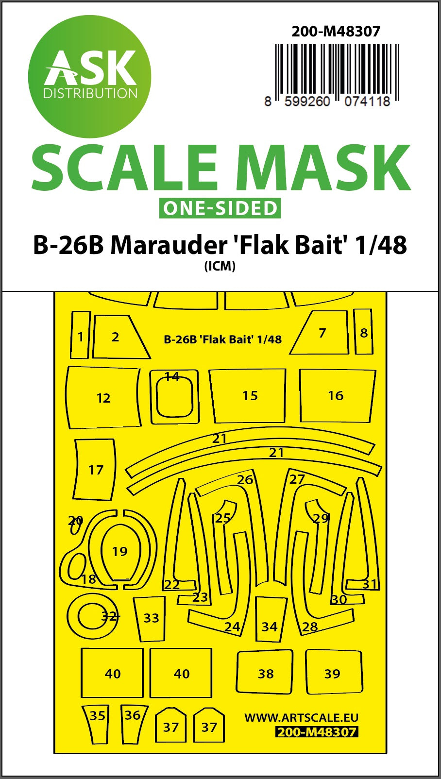Art Scale 200-M48307 1:48 Martin B-26B Marauder "Flak Bait" canopy mask