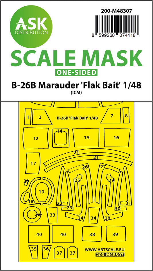 Art Scale 200-M48307 1:48 Martin B-26B Marauder "Flak Bait" canopy mask