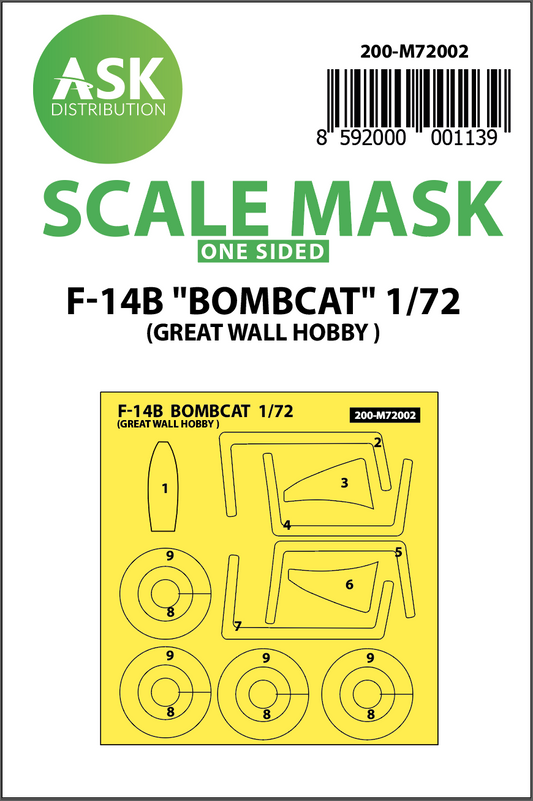 Art Scale 200-M72002 1:72 Grumman F-14B Bombcat wheels & canopy frame paint mask