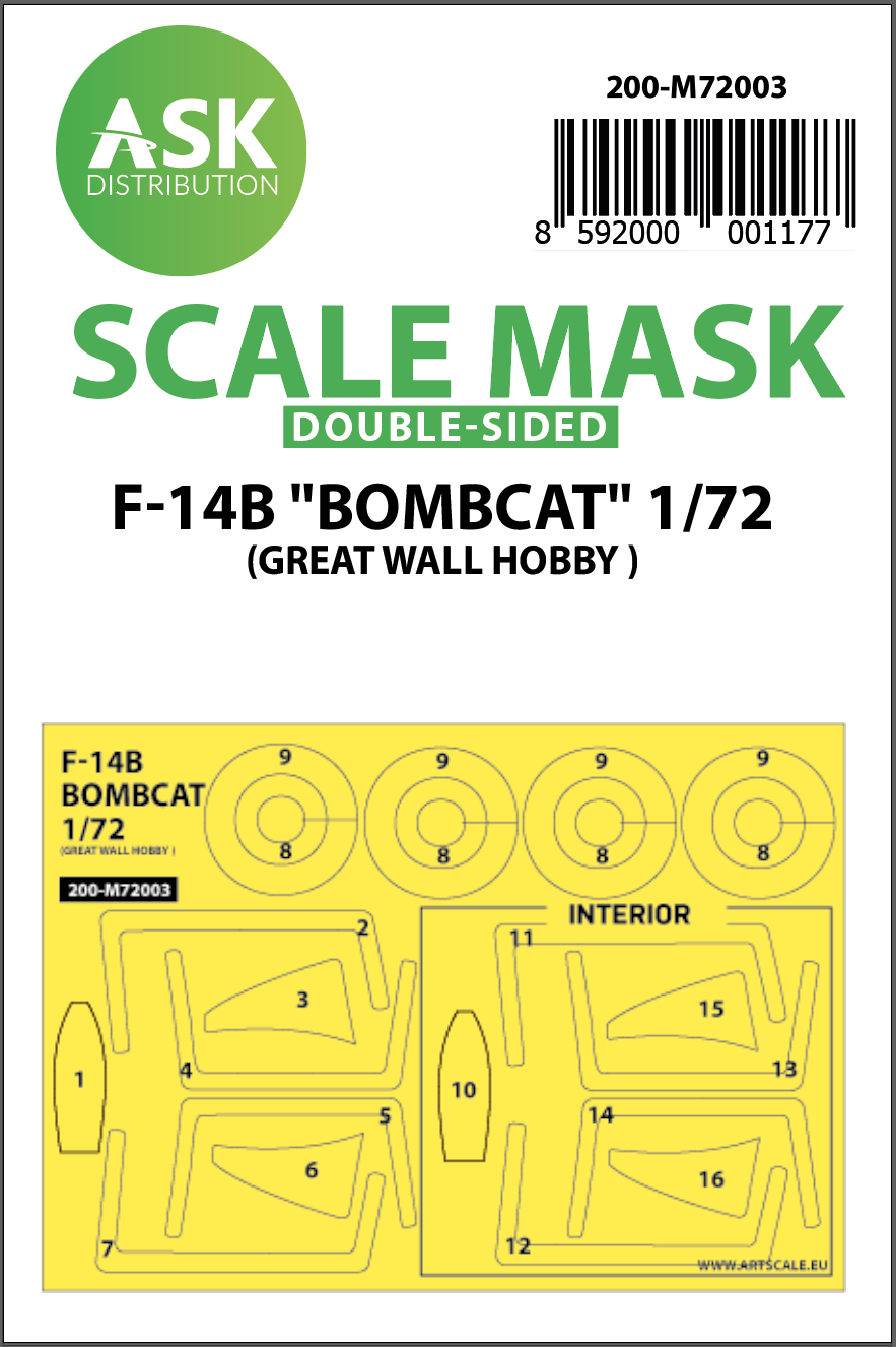 Art Scale 200-M72003 1:72 Grumman F-14B Bombcat wheels & canopy masks