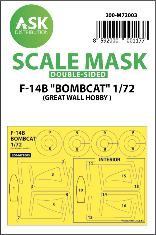 Art Scale 200-M72003 1:72 Grumman F-14B Bombcat wheels & canopy masks