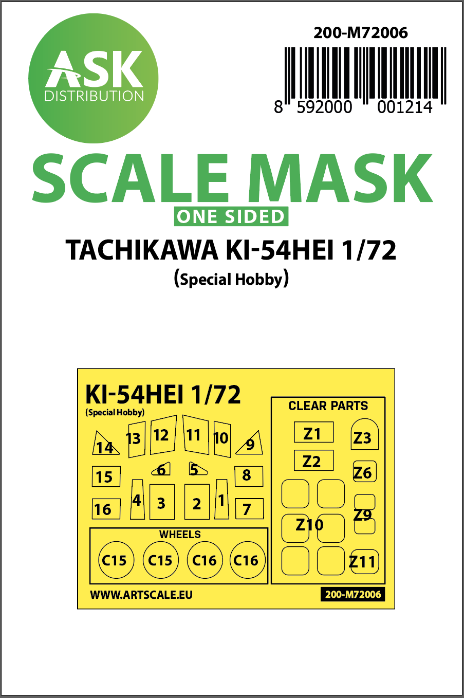 Art Scale 200-M72006 1:72 Tachikawa Ki-54 Hei Kabuki Wheel & Canopy Masks