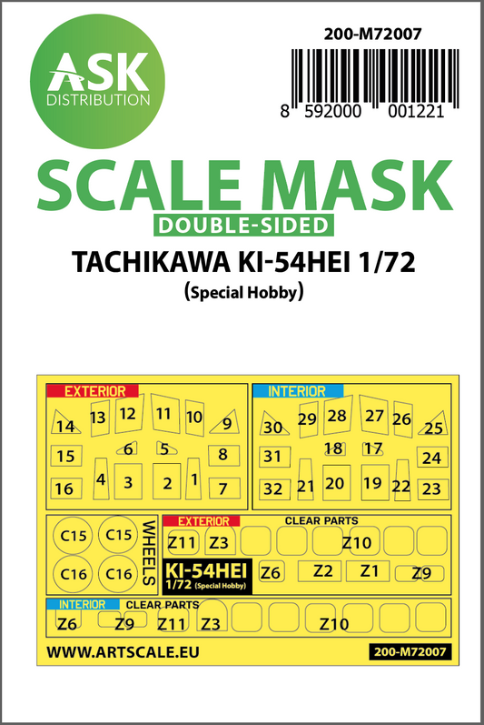 Art Scale 200-M72007 1:72 Tachikawa Ki-54 Hei Kabuki Wheel & Canopy Masks