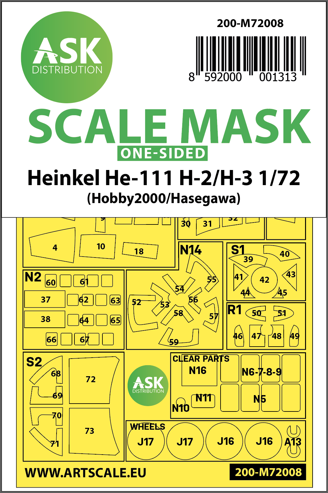 Art Scale 200-M72008 1:72 Heinkel He-111H-2/H-3 Wheel & Canopy Mask