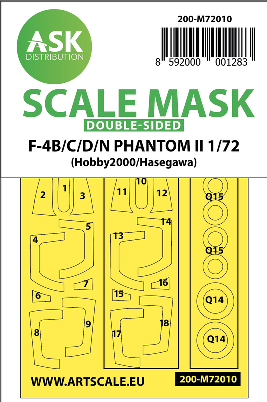 Art Scale 200-M72010 1:72 F-4B/C/D/N Phantom II Wheel & Canopy Paint Masks