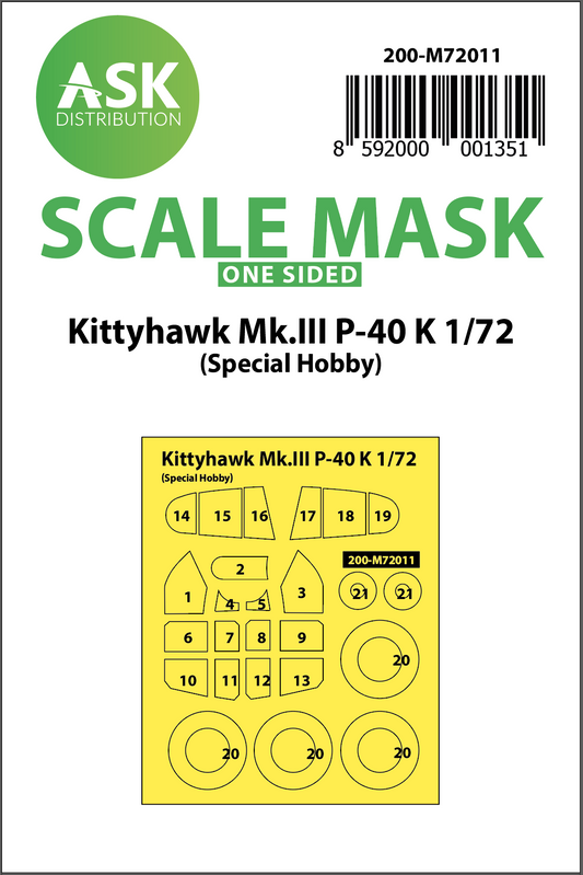 Art Scale 200-M72011 1:72 Kittyhawk Mk.III P-40K Kabuki Wheel & Canopy Masks