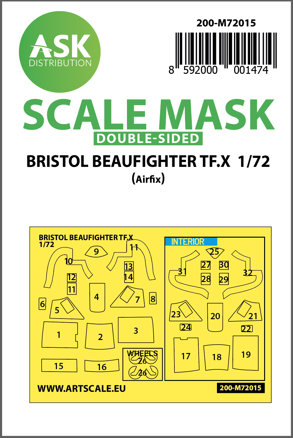 Art Scale 200-M72015 1:72 Bristol Beaufighter TF.X Kabuki canopy masks