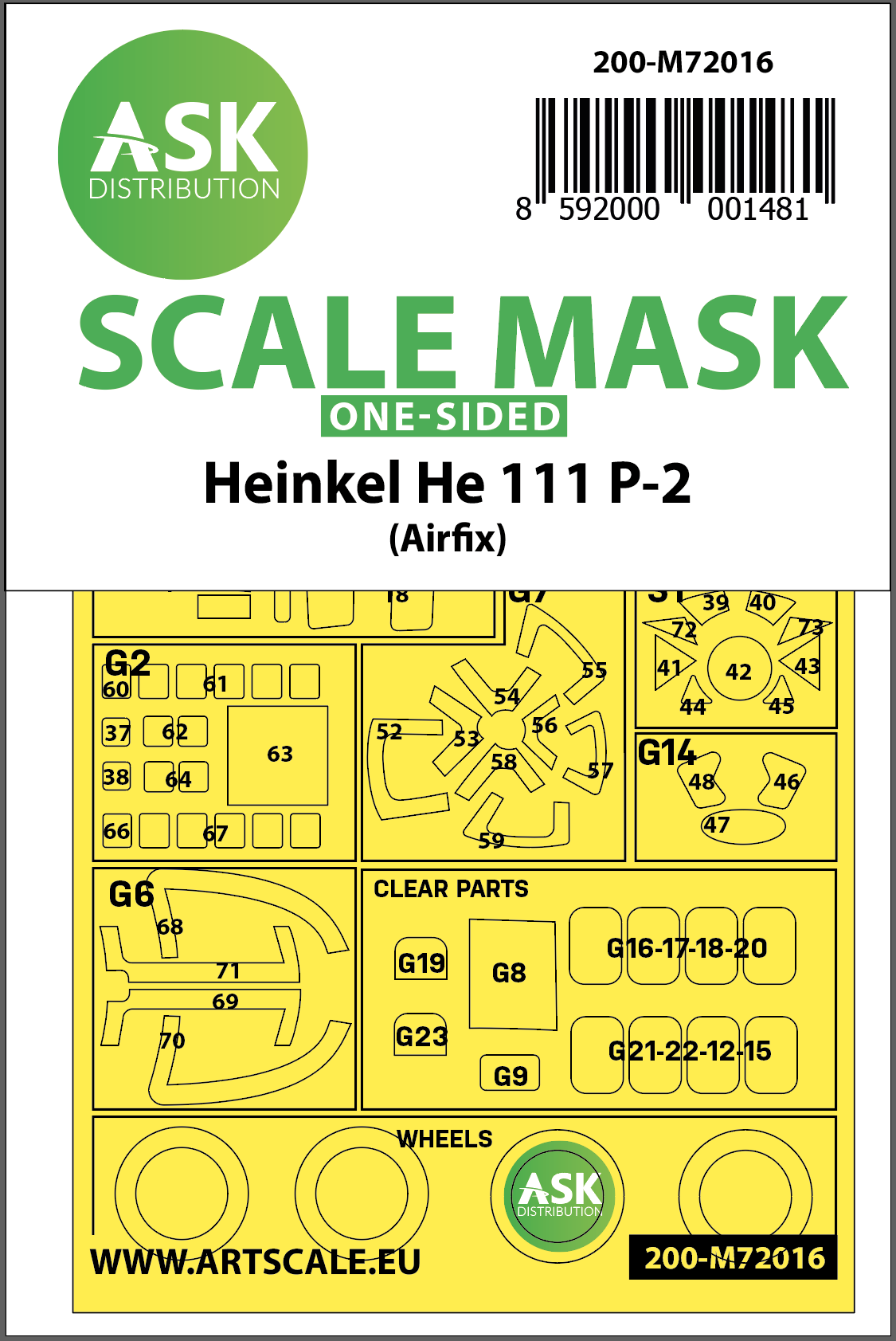 Art Scale 200-M72016 1:72 Heinkel He-111P-2 Kabuki Wheel & Canopy Masks