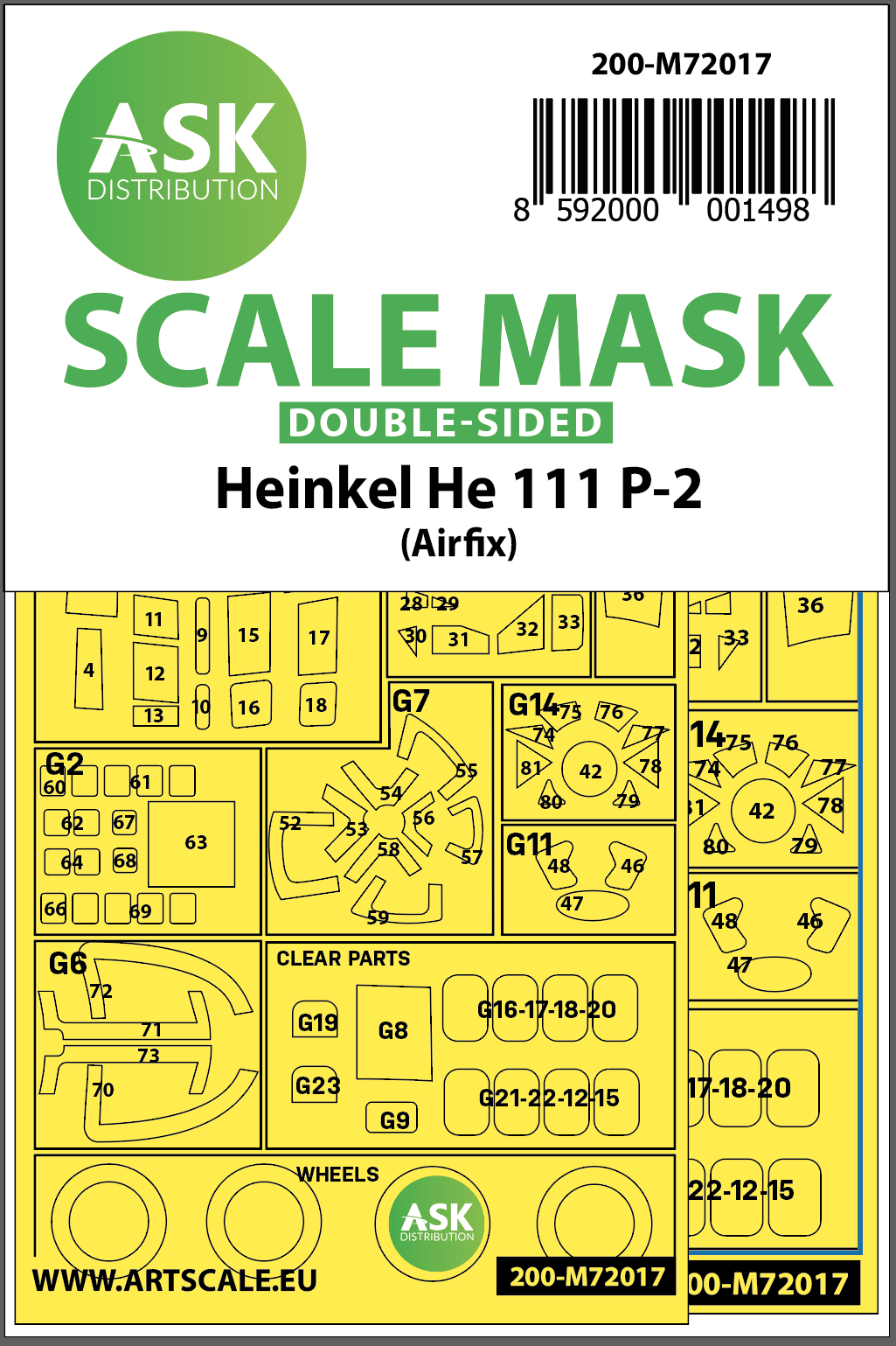 Art Scale 200-M72017 1:72 Heinkel He-111P-2 Kabuki Wheel & Canopy Masks