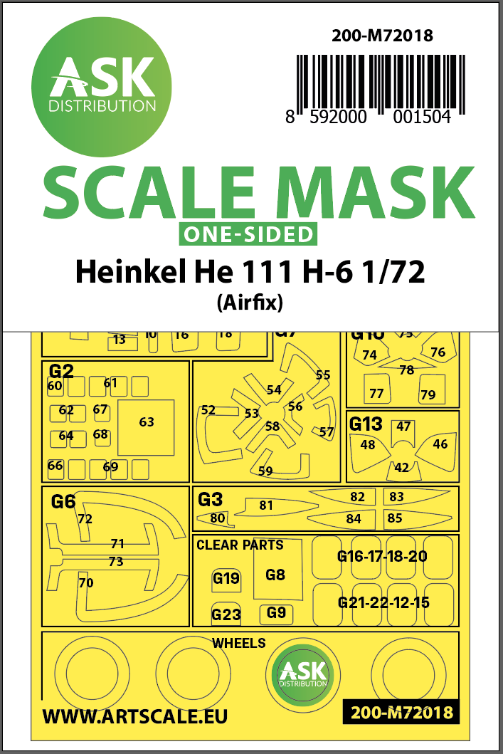 Art Scale 200-M72018 1:72 Heinkel He-111H-6 Kabuki Wheel & Canopy Masks