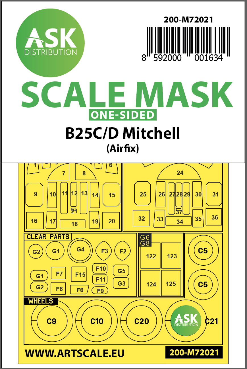 Art Scale 200-M72021 1:72 B-25C/D Mitchell Kabuki Wheel & Canopy Masks