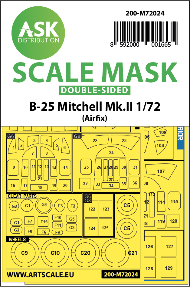 Art Scale 200-M72024 1:72 B-25 Mitchell Mk.II Kabuki Wheel & Canopy Masks