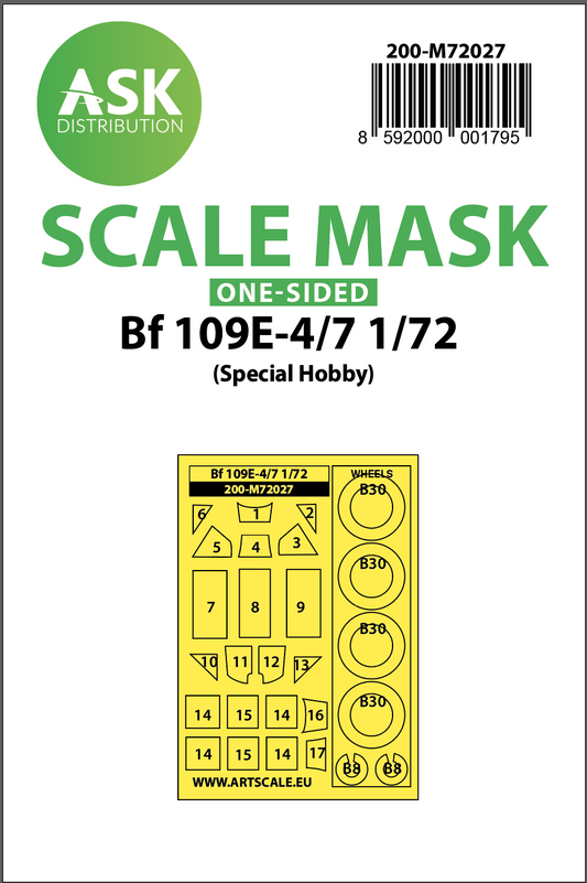 Art Scale 200-M72027 1:72 Bf-109E-4/7 Wheel & Canopy Paint Mask