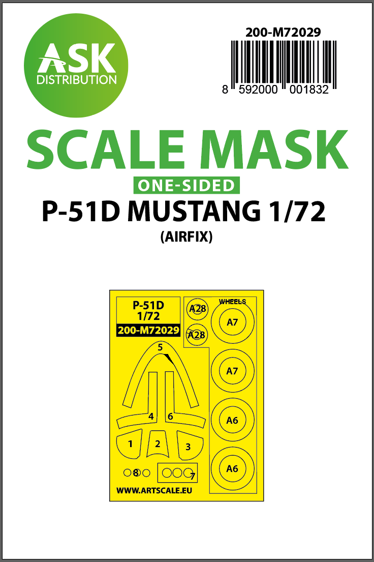 Art Scale 200-M72029 1:72 P-51D Mustang Wheel & Canopy Paint Mask