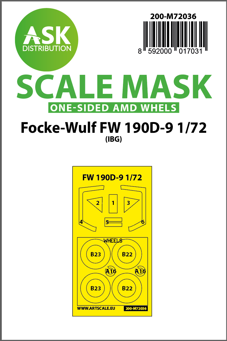 Art Scale 200-M72036 1:72 Focke-Wulf Fw-190D-9 wheels & canopy frame paint masks