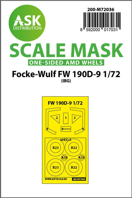 Art Scale 200-M72036 1:72 Focke-Wulf Fw-190D-9 wheels & canopy frame paint masks