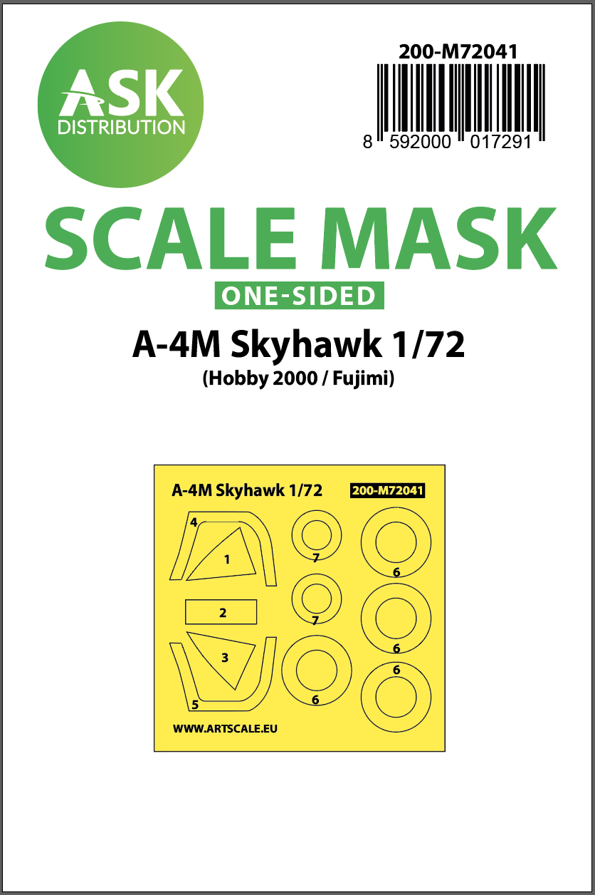 Art Scale 200-M72041 1:72 Douglas A-4M Skyhawk wheels & canopy frame paint masks