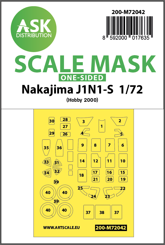 Art Scale 200-M72042 1:72 Nakajima J1N1-S wheels and canopy frame paint masks