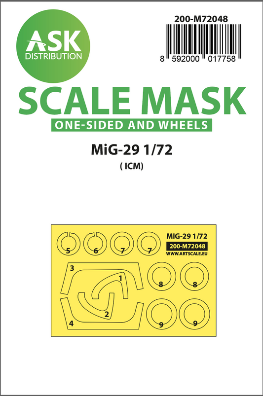 Art Scale 200-M72048 1:72 Mikoyan MiG-29 wheels and canopy frame paint masks