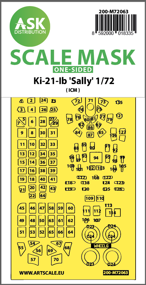 Art Scale 200-M72063 1:72 Mitsubishi Ki-21-Ib Sally Wheel & Canopy Masks