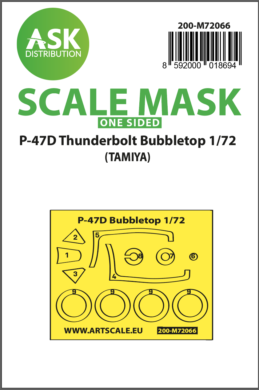 Art Scale 200-M72066 1:72 P-47D Thunderbolt Bubbletop Wheel & Canopy Masks