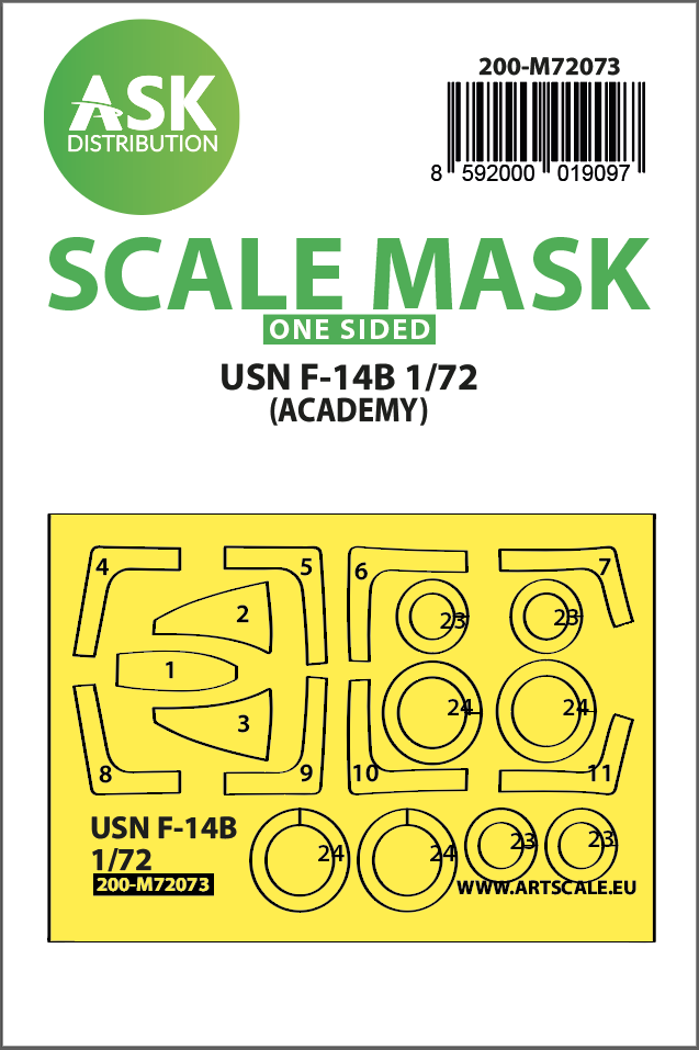 Art Scale 200-M72073 1:72 Grumman F-14B wheels and canopy frame paint masks