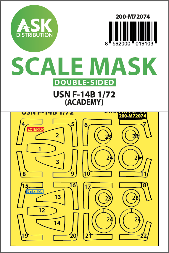 Art Scale 200-M72074 1:72 F-14B Tomcat Wheel & Double-Sided Express Mask