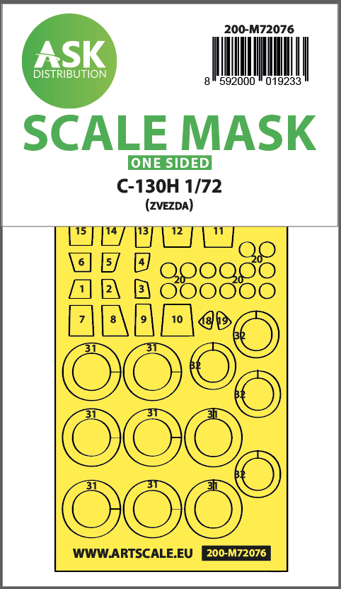 Art Scale 200-M72076 1:72 Lockheed C-130H Hercules Wheel & Canopy Masks