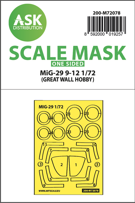 Art Scale 200-M72078 1:72 Mikoyan MiG-29 9-12 wheels & canopy frame paint masks