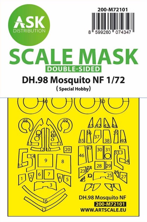 Art Scale 200-M72101 1:72 DH.98 Mosquito NF Mk.30 Wheel & Canopy Mask