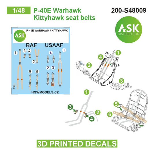 Art Scale 200-S48009 1:48 P-40E Warhawk Seat Belts
