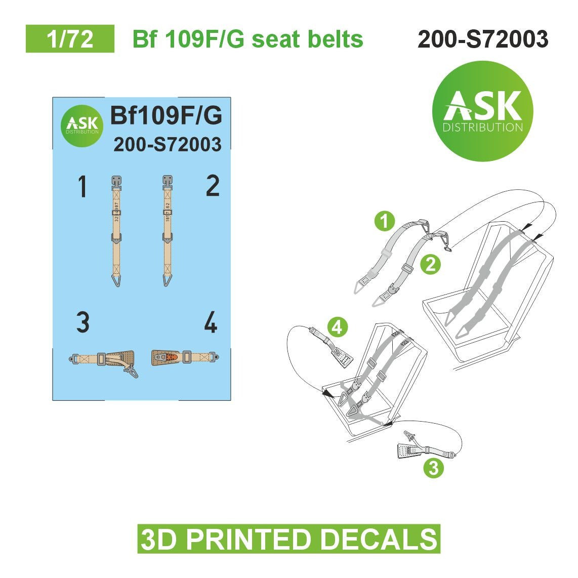Art Scale 200-S72003 1:72 Messerschmitt Bf-109F/G seat belts