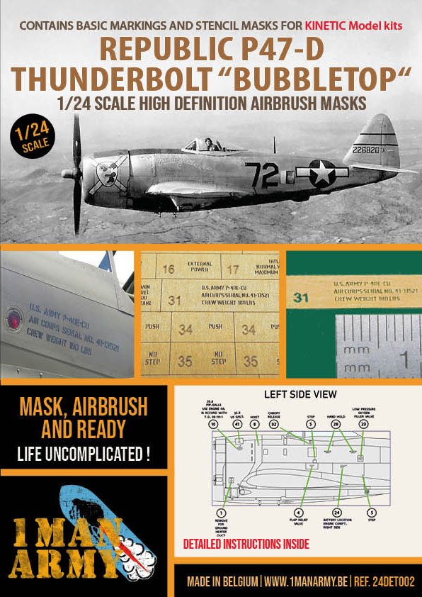 1ManArmy 24DET002 1:24 P-47D Thunderbolt Bubble Top Airbrush Masks