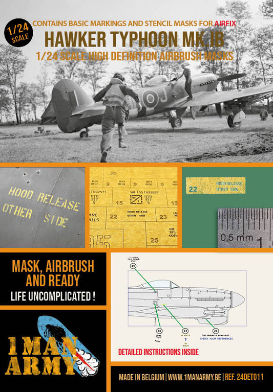 1ManArmy Hawker Typhoon Mk.IB Bubble Canopy Airbrush Masks 1:24