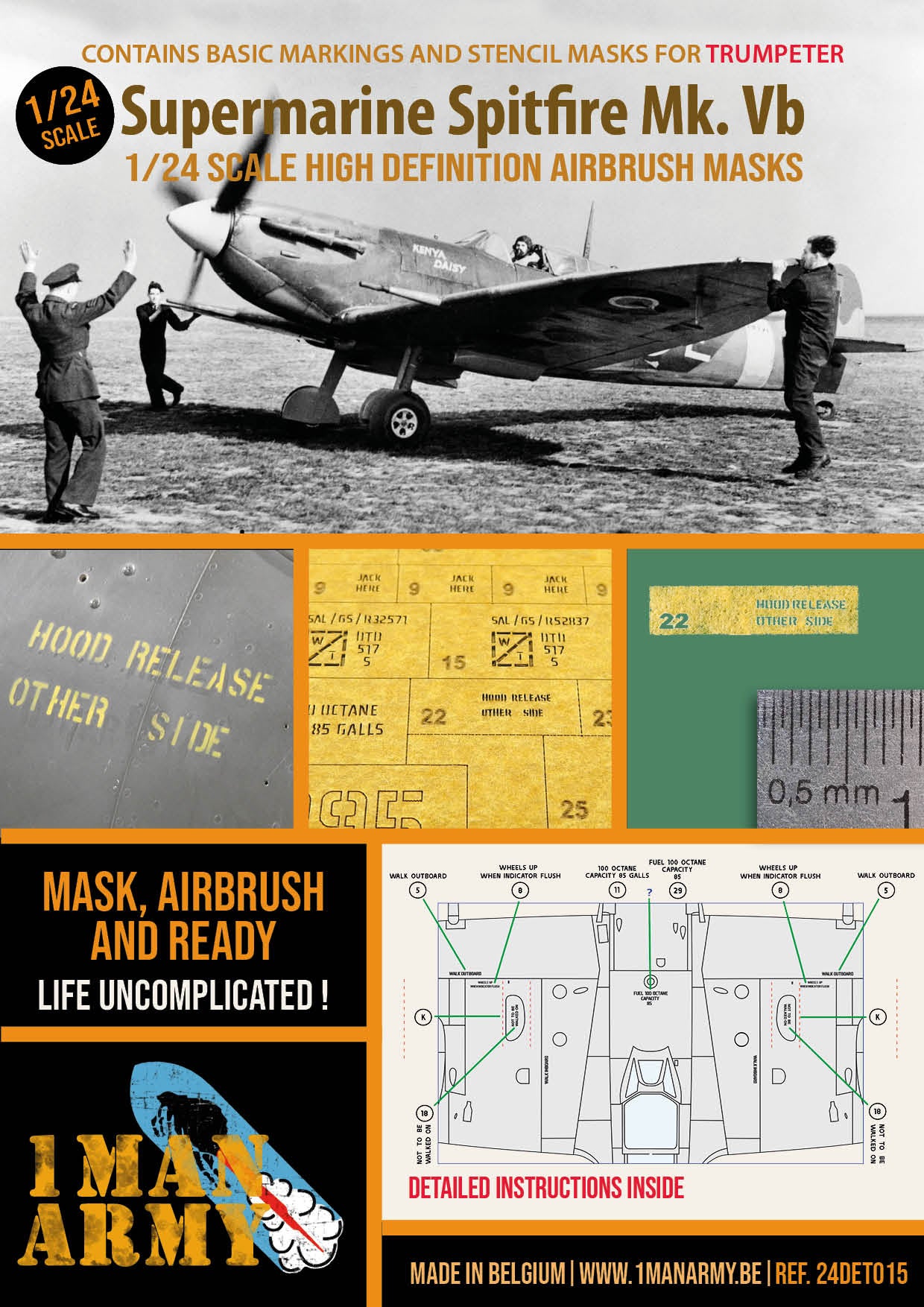 1ManArmy 24DET015 1:24 Supermarine Spitfire Mk.Vb high definition airbrush masks