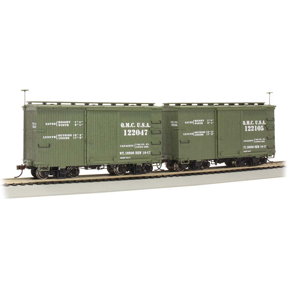 Bachmann USA 18' Box Cars with Murphy Roof US QM #122047 & #122105 Green (2/Box) On30 26556