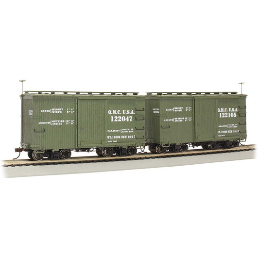 Bachmann USA 18' Box Cars with Murphy Roof US QM #122047 & #122105 Green (2/Box) On30 26556