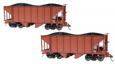 Bachmann USA 2-Bay Steel Hopper (2/Box) Painted Unlettered Oxide Red On30 27904