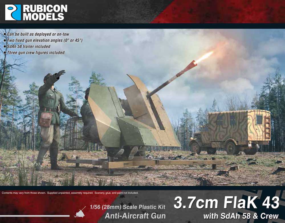 Rubicon Models 280074 3.7Cm Flak 43 With Sdah 58 Trailer & Crew 1:56 Model Kit